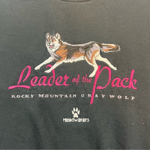 Vtg Headwaters Leader Of The Pack Wolf Embroidered Crewneck Pullover Y2K Boxy - Picture 9 of 9
